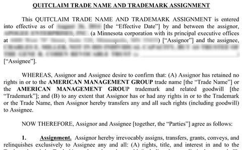 Trade name and trademark assignment (redacted copy 1)